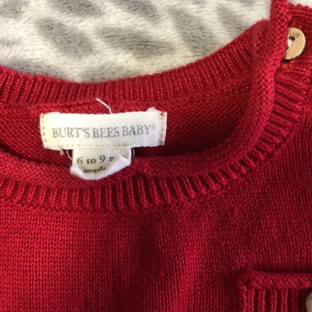 Burt’s Bees baby 6-9 months red sweater and long sleeve onesie